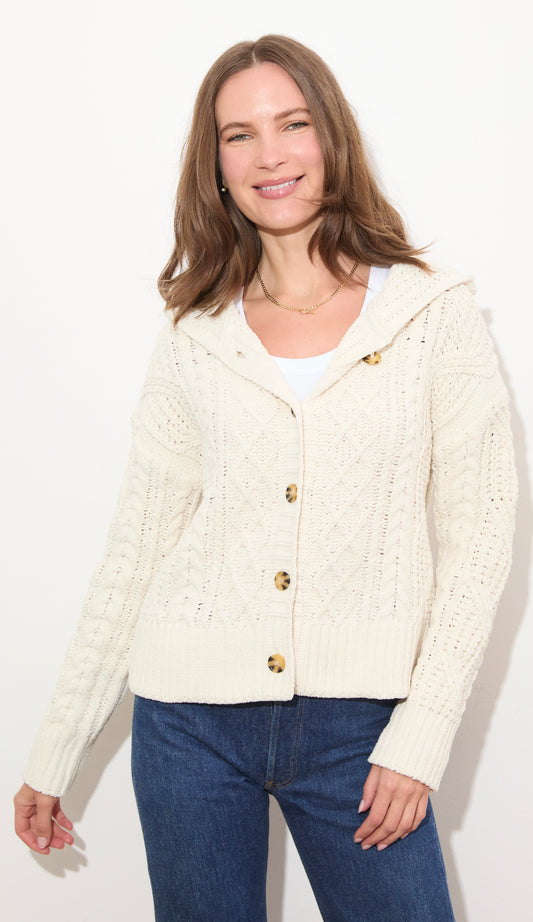 CABLE BUTTON FRONT HOODIE