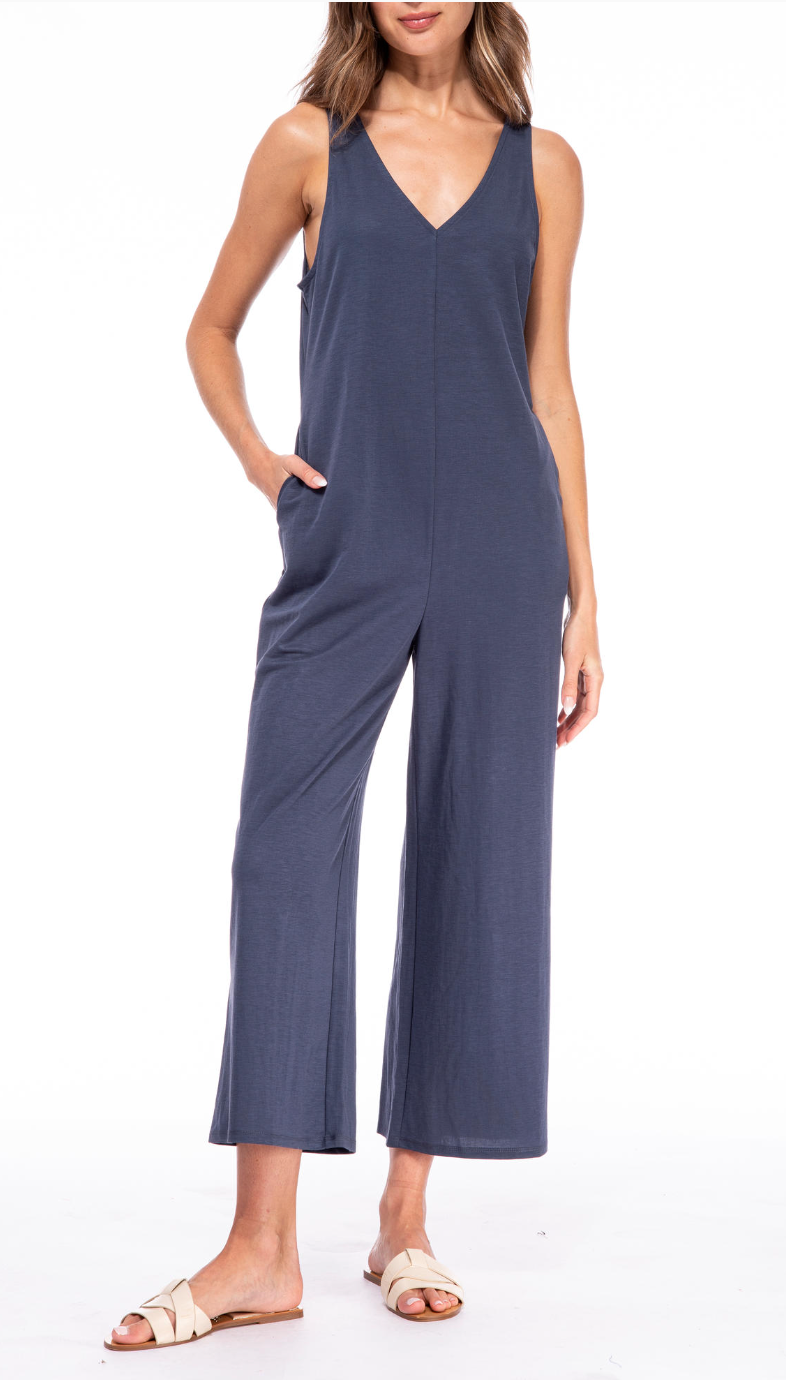 Bobeau Sleeveless V Neck Jumpsuit Indigo M