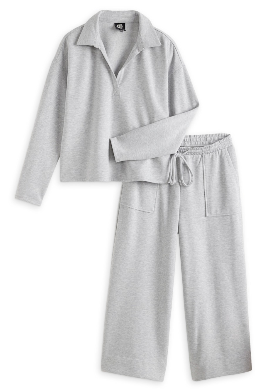 FLEECE COLLAR PULLOVER & WIDE LEG PANT SET