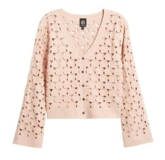 BUTTON FRONT FLORAL CROCHET CARDIGAN
