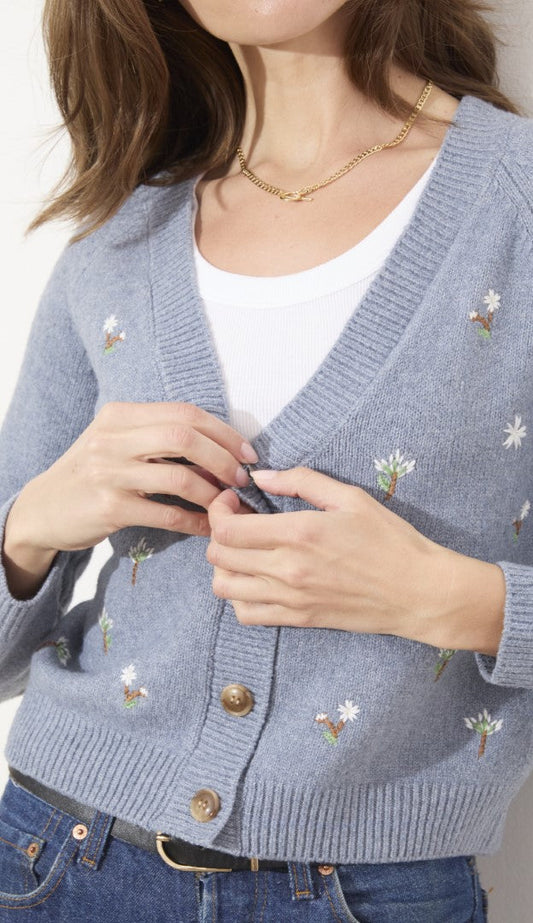 FLORAL EMBROIDERED BUTTON FRONT CARDI