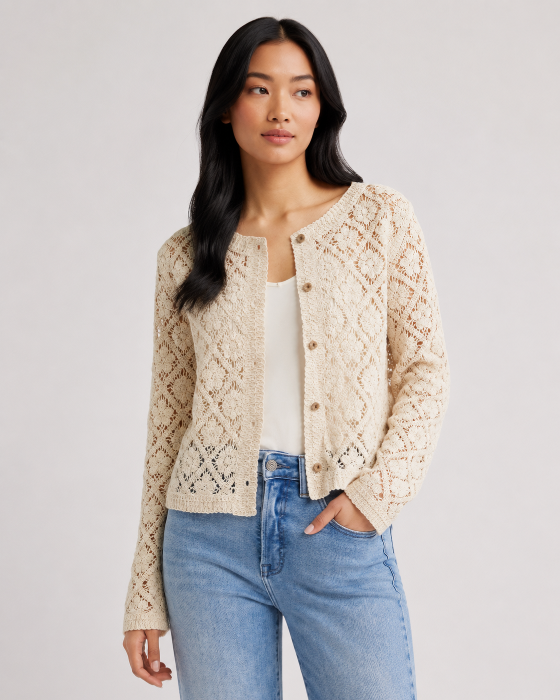 BUTTON UP CROCHET CARDI