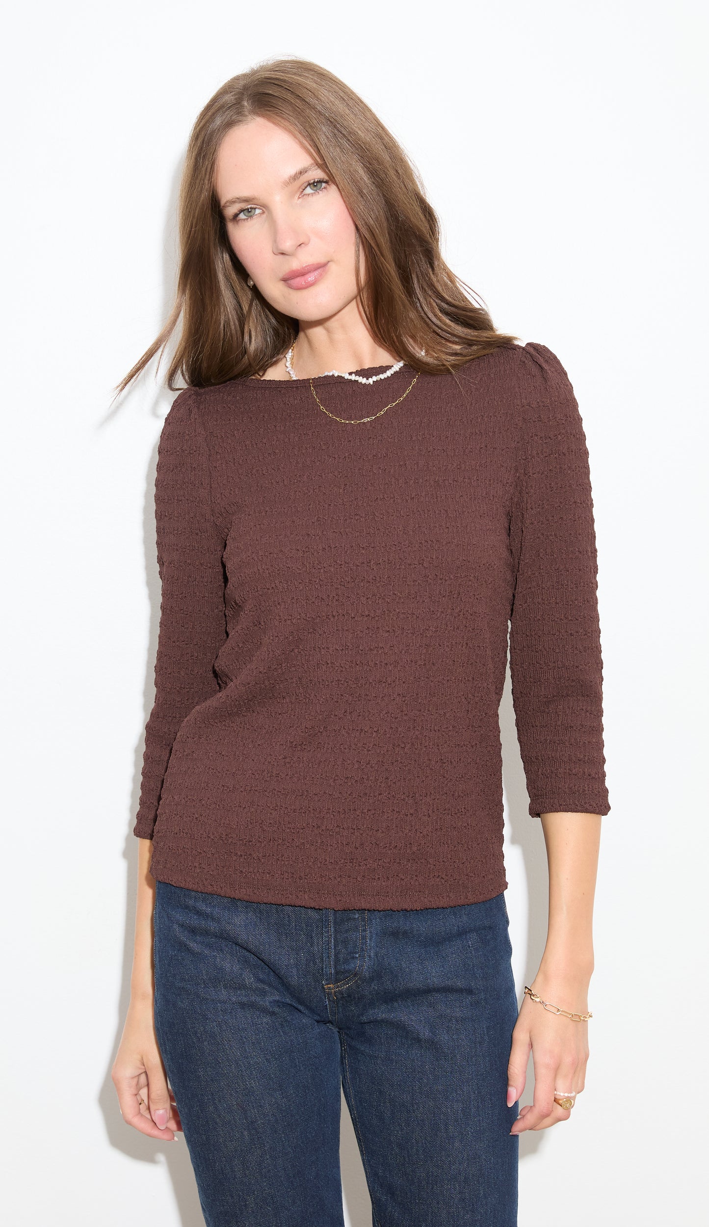 CROSS SHOULDER TEXTURED KNIT TOP