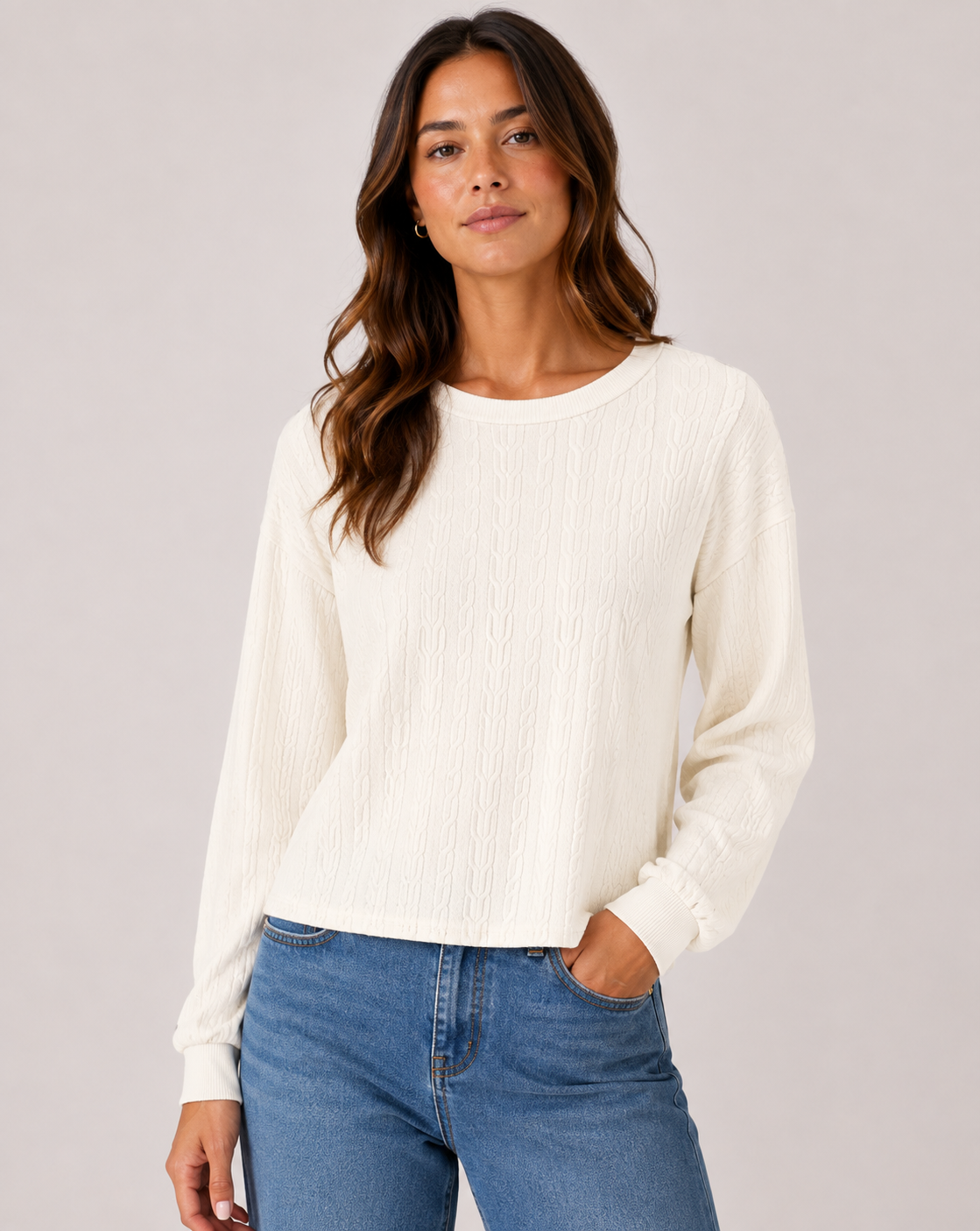 LONGSLEEVE CABLE PULLOVER TOP