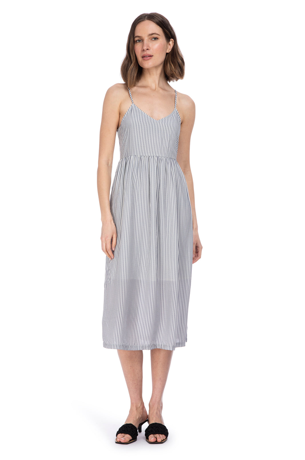 COLLECTION BY BOBEAU Womens Blue Tie Chambray 3/4 Sleeve Off Shoulder Below The Knee Shift Dress