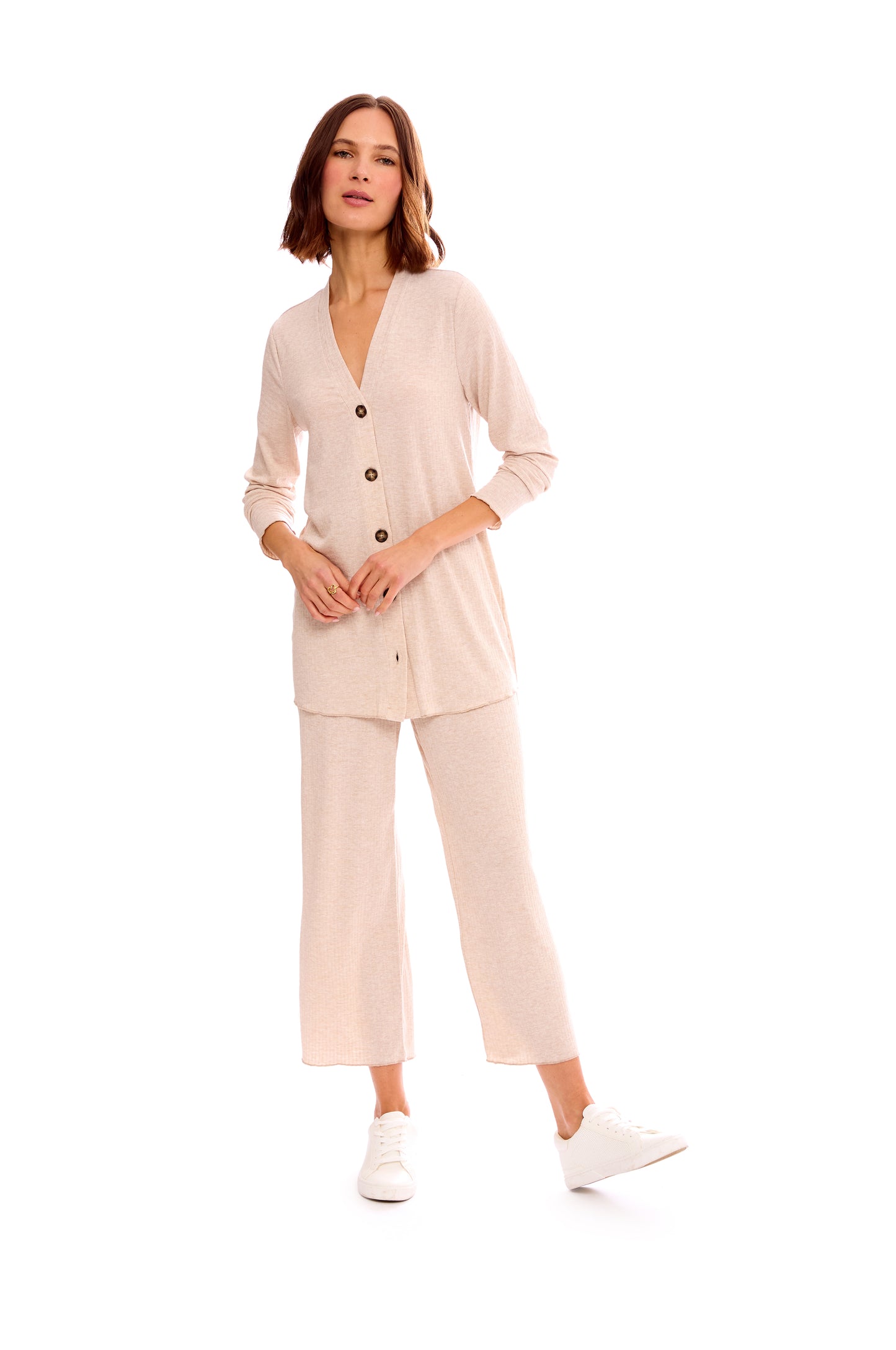 POINTELLE CARDIGAN & WIDE CROP PANT SET