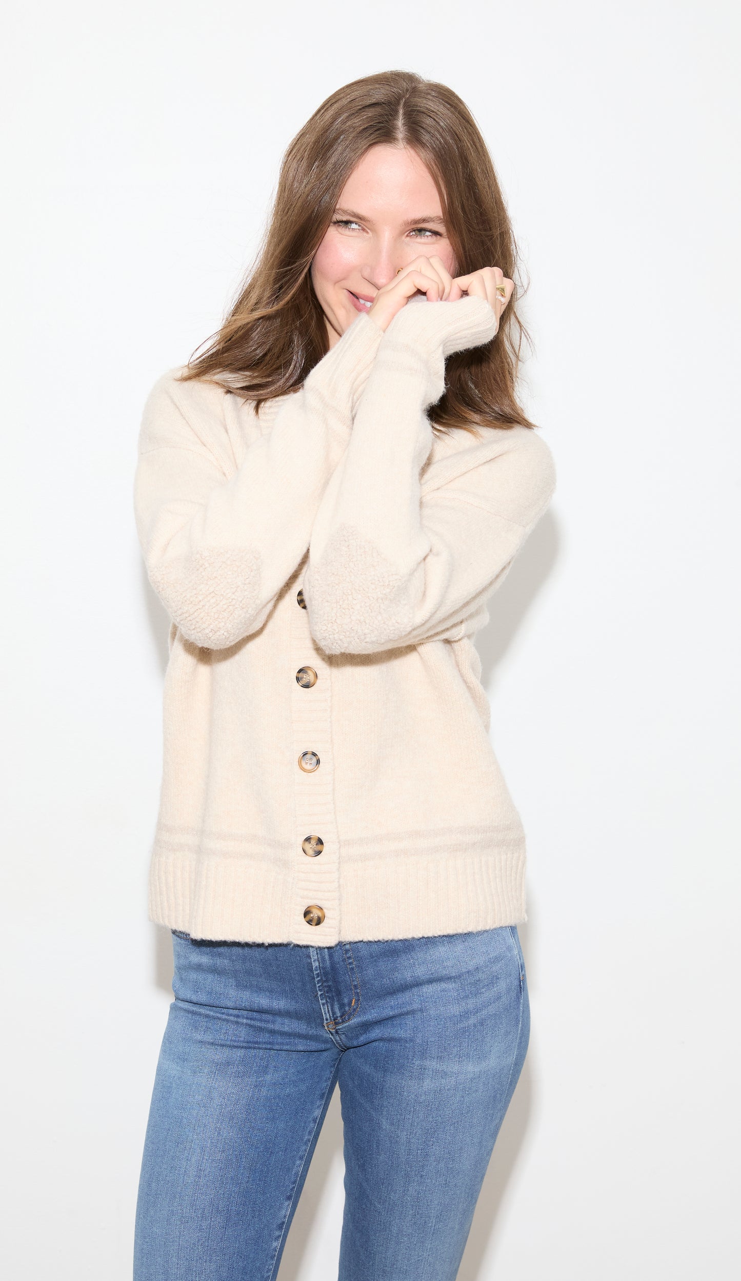 HEART PATCH BUTTON UP SWEATER