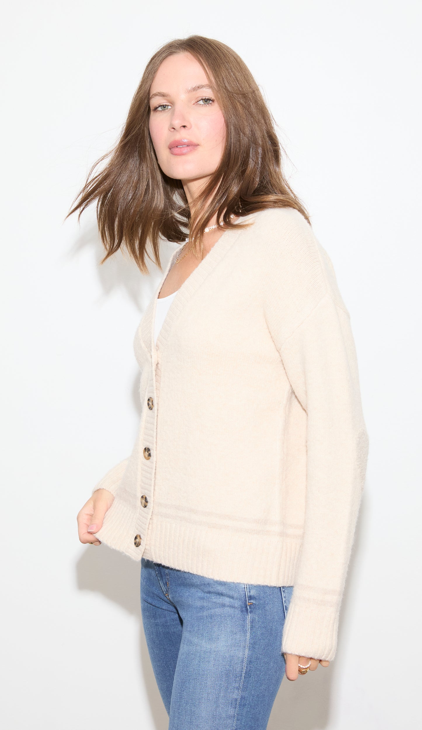 HEART PATCH BUTTON UP SWEATER