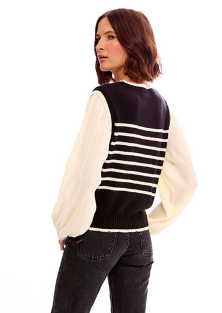 STRIPE MIXED MEDIA SWEATER