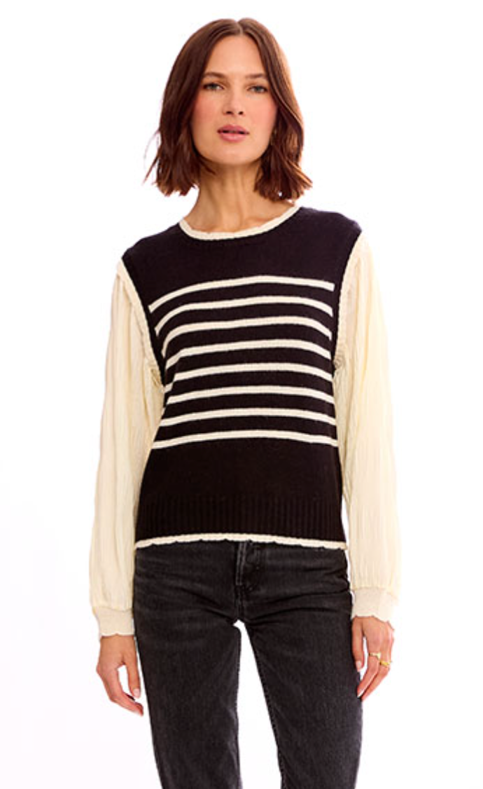 STRIPE MIXED MEDIA SWEATER