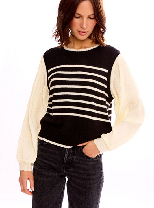 STRIPE MIXED MEDIA SWEATER