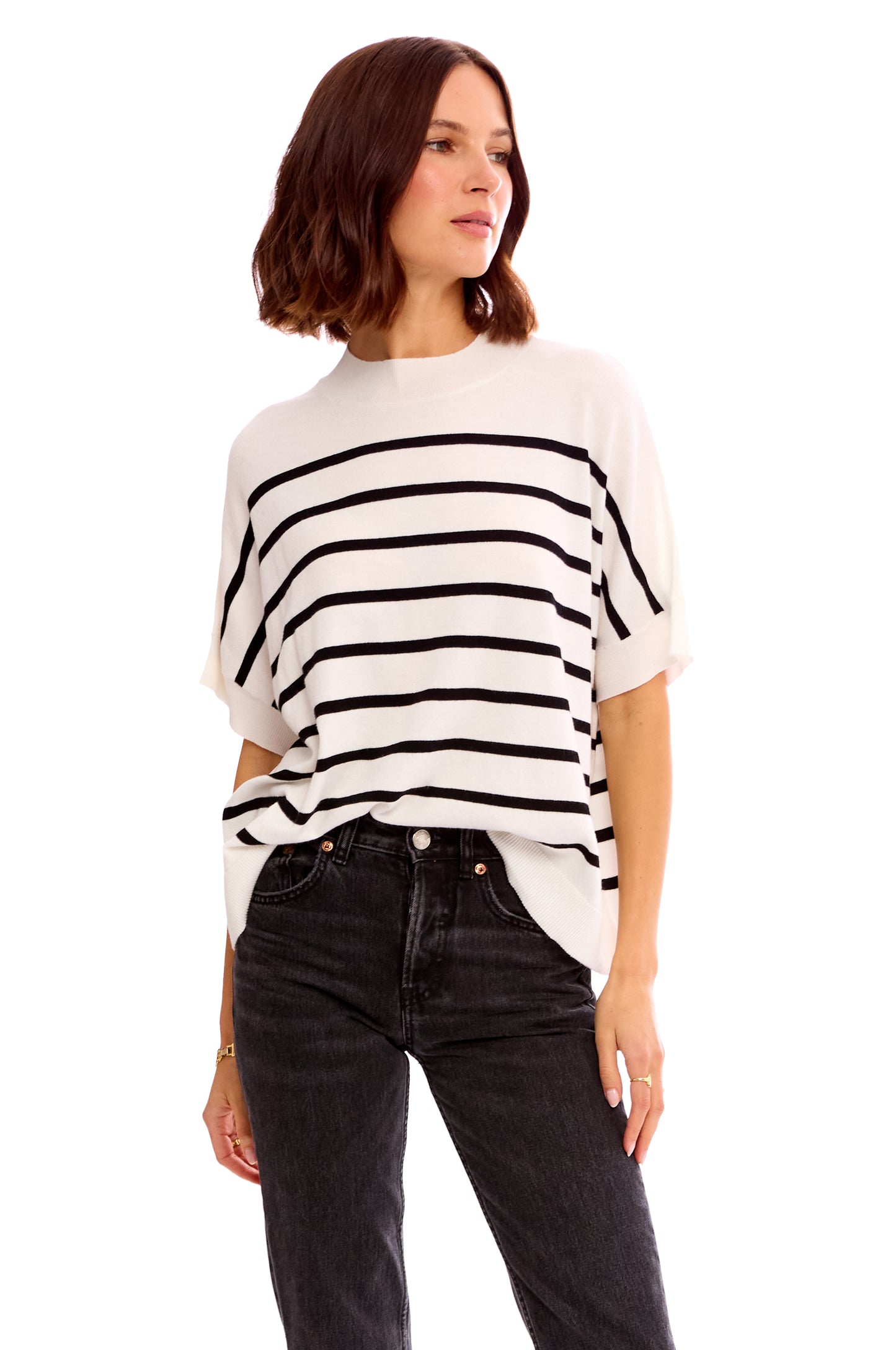 MOCK NECK STRIPE SWTR