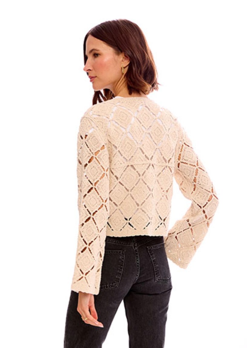 BUTTON FRONT DIAMOND CROCHET CARDIGAN