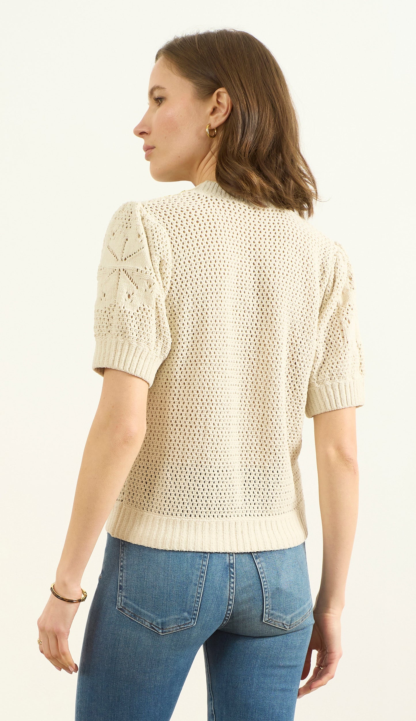 SHORT SLEEVE BUTTON FRONT SWEATER