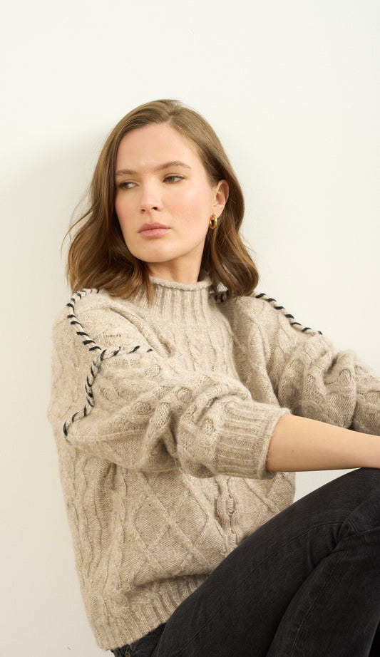 CABLE MOCK NK WITH WHIPSTITCH