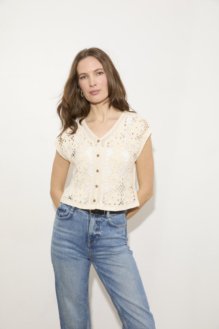FLORAL CROCHET BUTTON DOWN TOP
