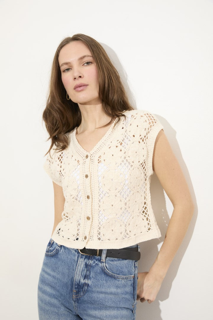FLORAL CROCHET BUTTON DOWN TOP