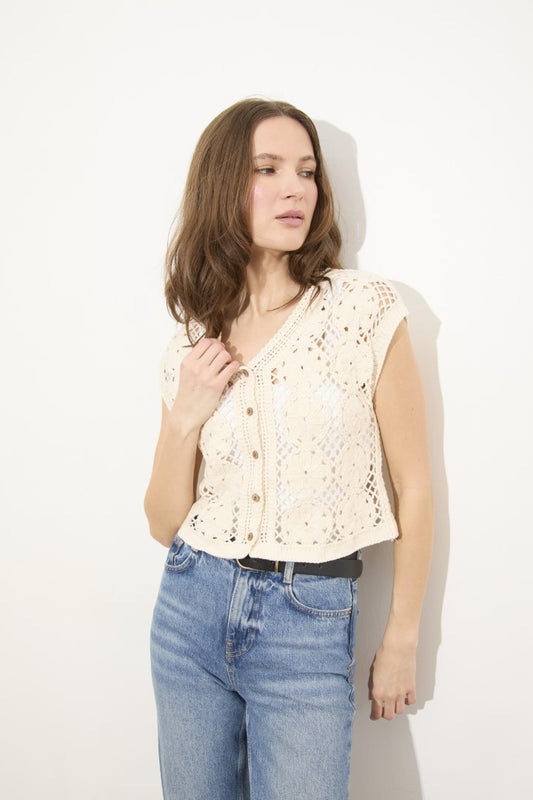 FLORAL CROCHET BUTTON DOWN TOP