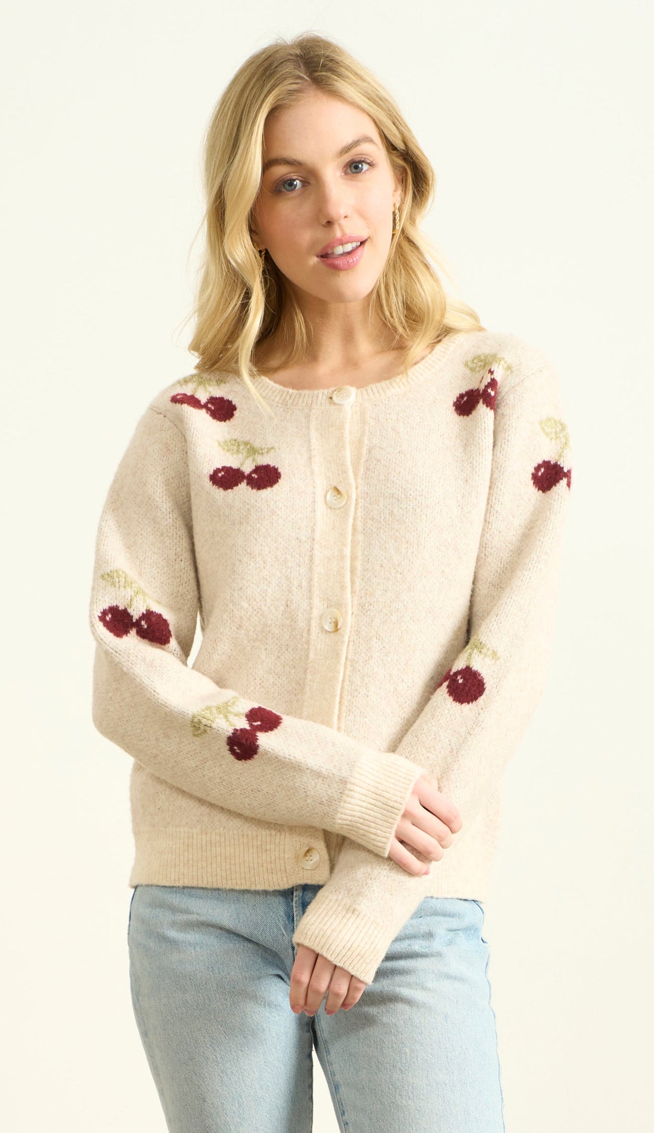 CHERRIES BUTTON FRONT SWEATER