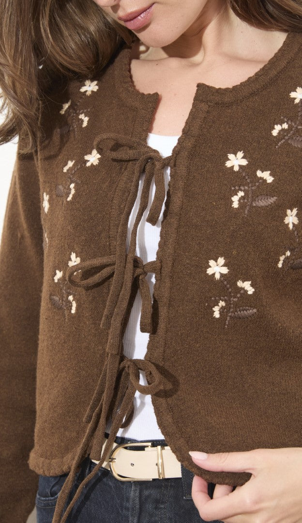 TIE FRONT EMB CARDIGAN