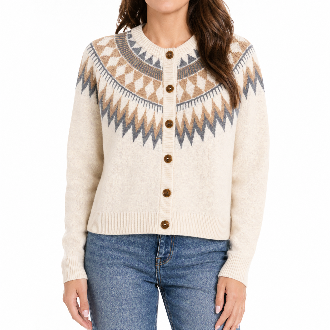 FAIR ISLE BUTTON FRONT CARDI