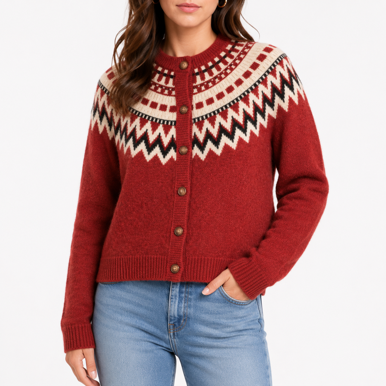 FAIR ISLE BUTTON FRONT CARDI