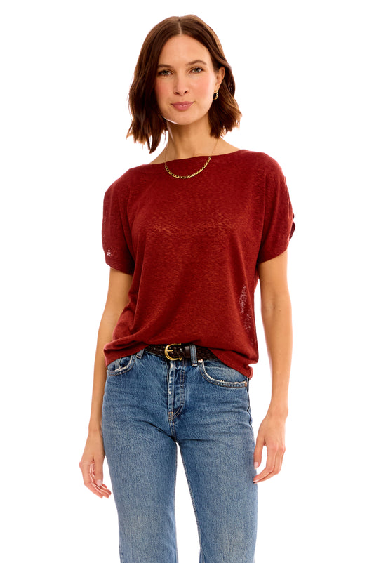 CATY SHIRRED SHOULDER TOP