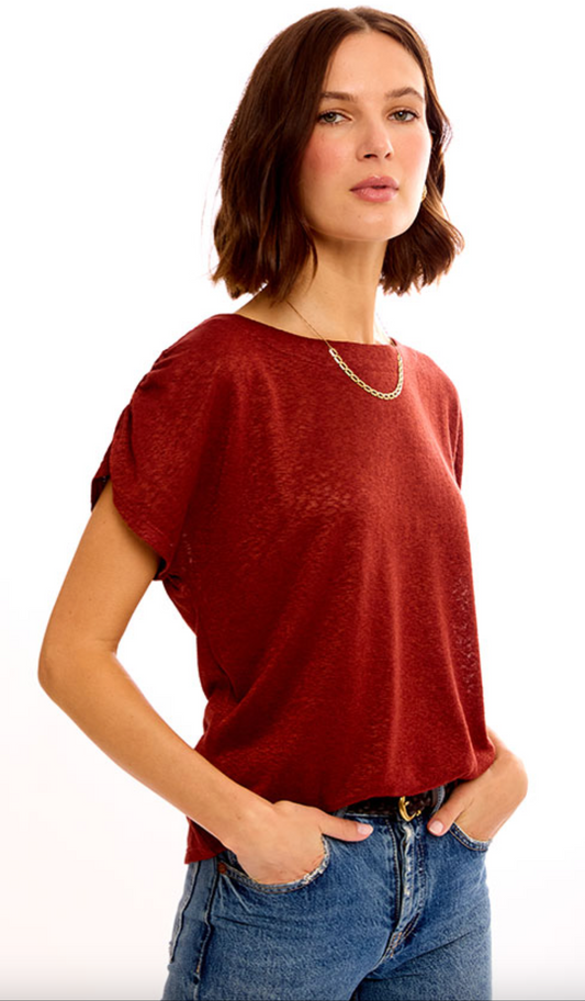 CATY SHIRRED SHOULDER TOP