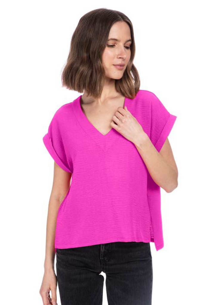 V NECK RELAXED WOVEN TEE