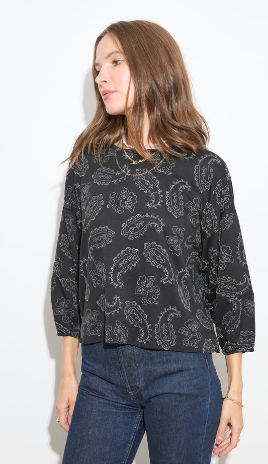 EMBROIDERED PLEAT SLEEVE PULLOVER