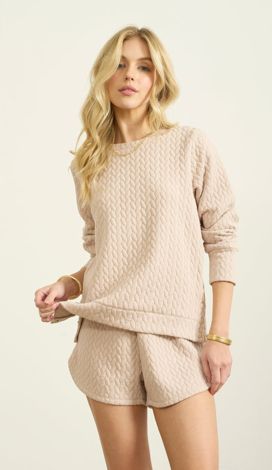 QUILTED SIDE PLACKET PULLOVER