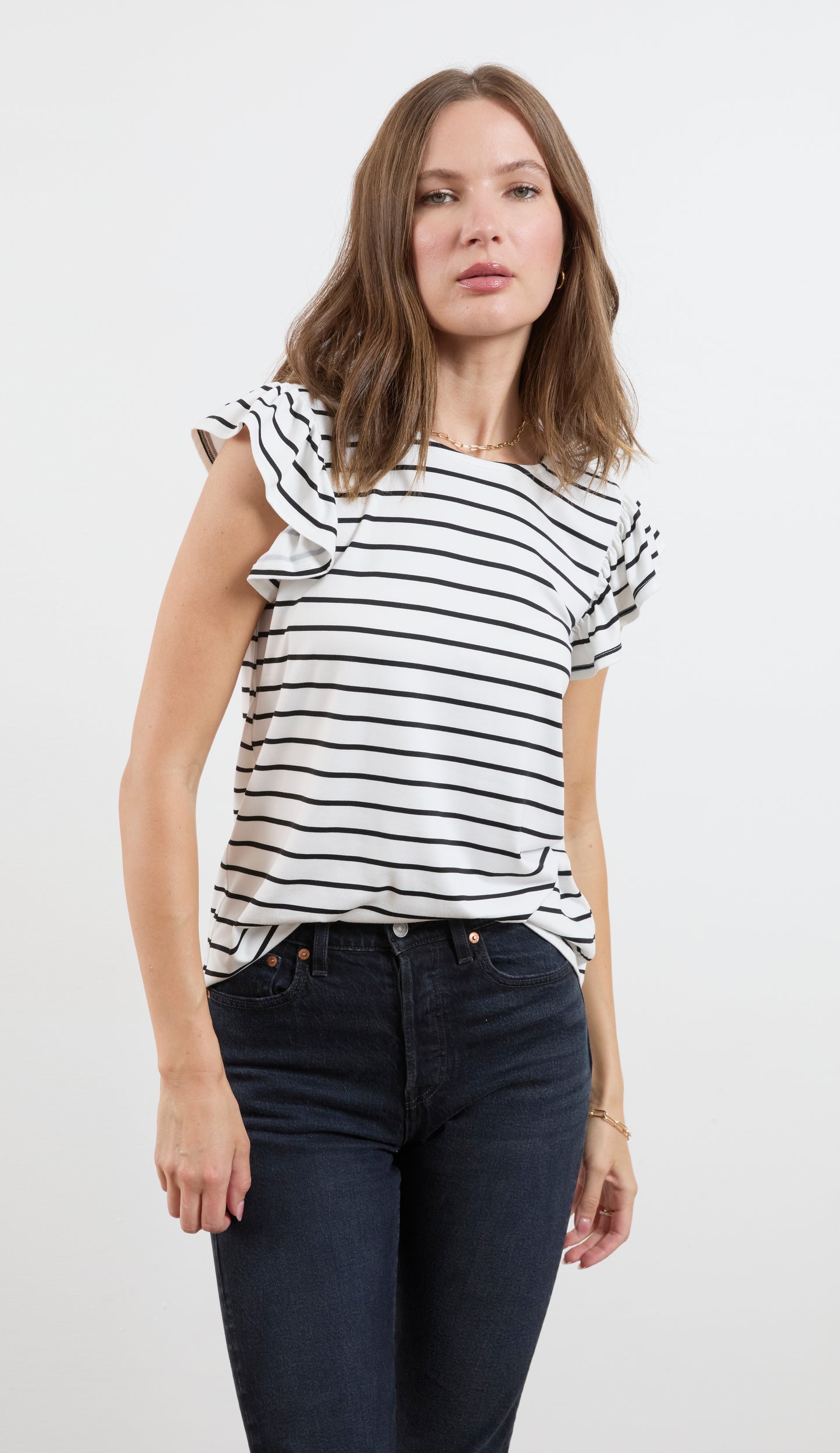 FLUTTER SLEEVE BACK TIE BUTTER KNIT TOP