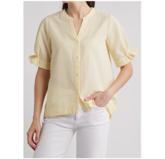 SHIRRED SLV BUTTON UP