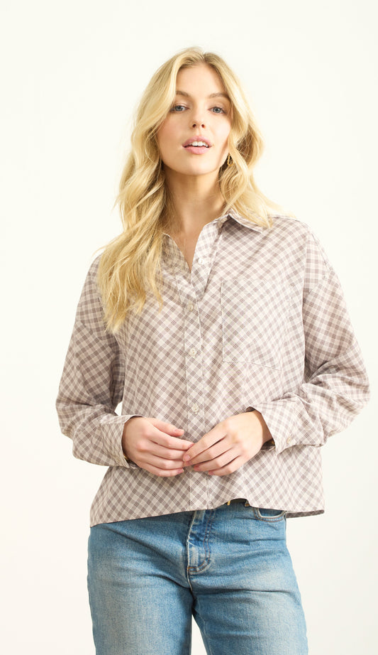 LONGSLEEVE PLAID BUTTON DOWN TOP