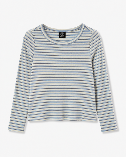 RIBBED STRIPE CREW NECK TOP