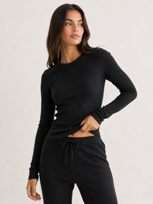 LONG SLEEVE FITTED RIB CREW