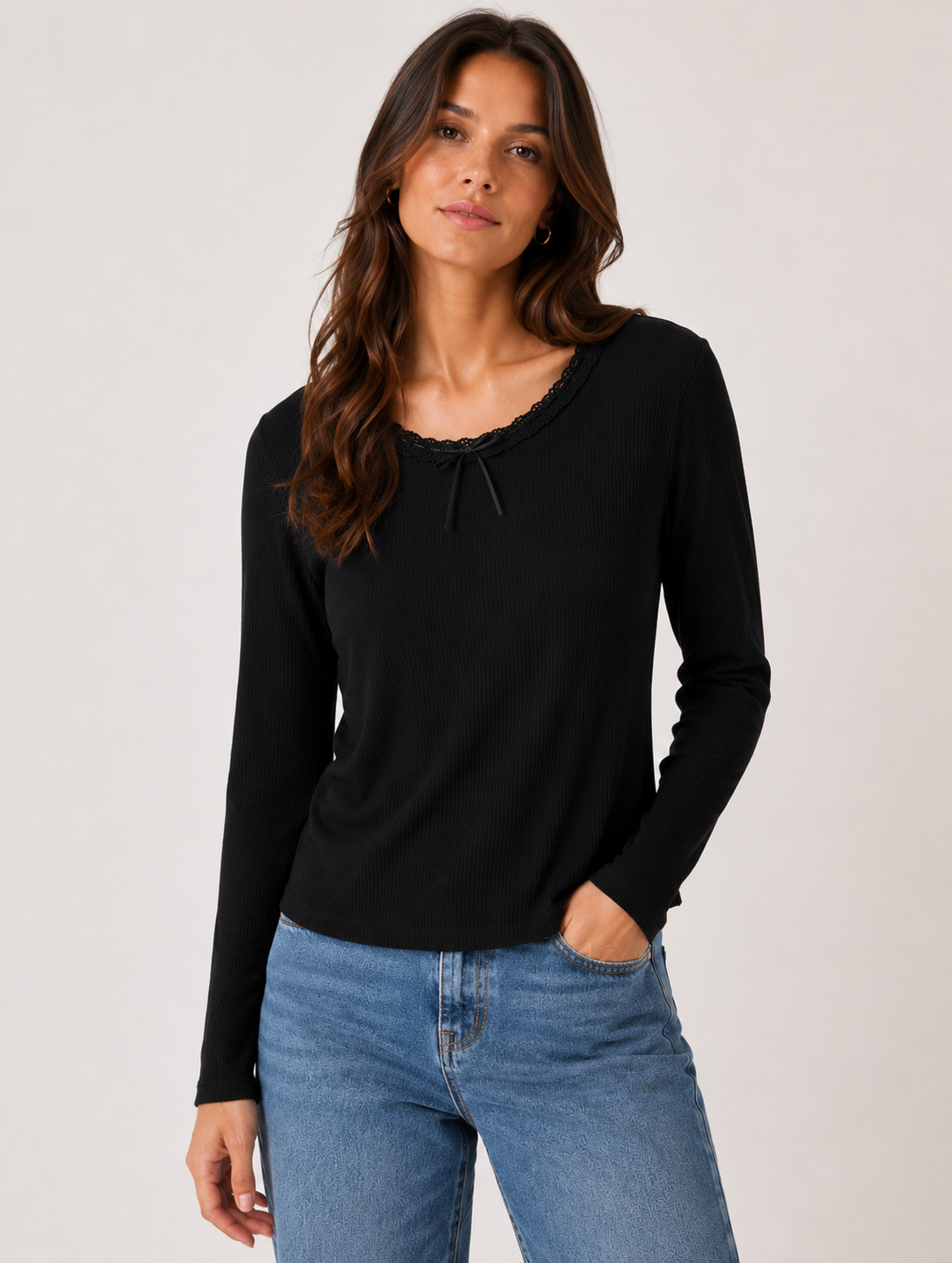 LONG SLEEVE FITTED RIB CREW