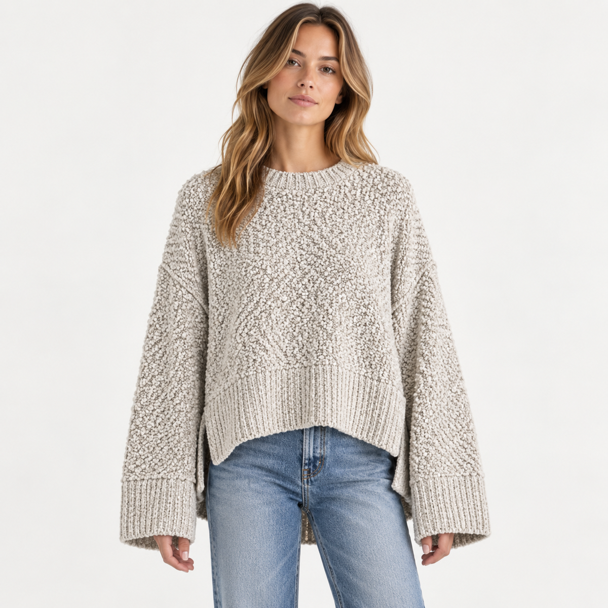 POPCORN STEP HEM PULLOVER